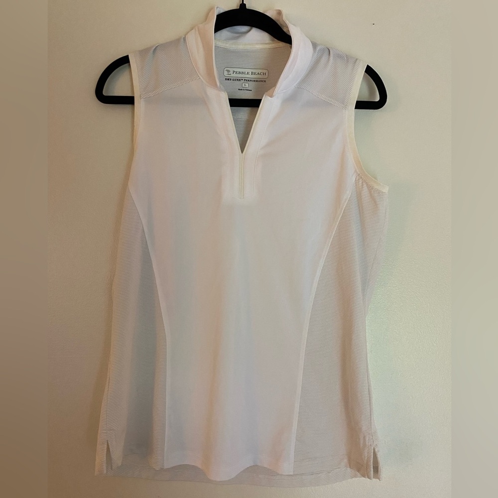 Pebble Beach White Sleeveless Polo Fitted Tank Top